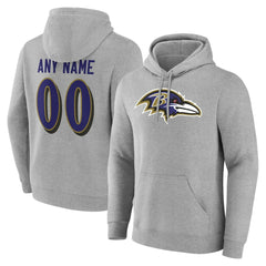 Baltimore Ravens Team Authentic Personalized Name & Number Hoodie Gray
