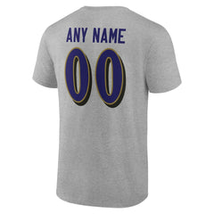 Baltimore Ravens Team Authentic Personalized Name & Number T-Shirt Gray
