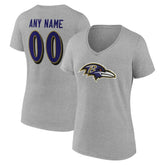 Baltimore Ravens Women's Team Authentic Personalized Name & Number V-Neck T-Shirt Gray