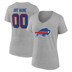 Buffalo Bills Women's Team Authentic Personalized Name & Number V-Neck T-Shirt Gray