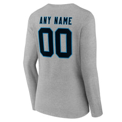 Carolina Panthers Women's Team Authentic Personalized Name & Number Long Sleeve V-Neck T-Shirt Gray