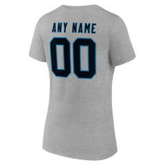 Carolina Panthers Women's Team Authentic Personalized Name & Number V-Neck T-Shirt Gray