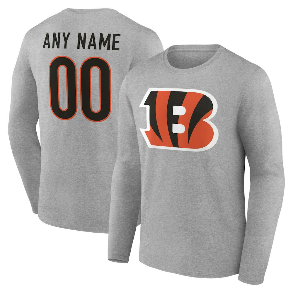 Cincinnati Bengals Team Authentic Personalized Name & Number Long Sleeve T-Shirt Gray