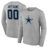 Dallas Cowboys Team Authentic Personalized Name & Number Long Sleeve T-Shirt Gray