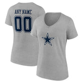 Dallas Cowboys Women's Team Authentic Personalized Name & Number V-Neck T-Shirt Gray