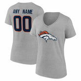 Denver Broncos Women's Team Authentic Personalized Name & Number V-Neck T-Shirt Gray