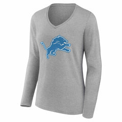 Detroit Lions Women's Team Authentic Personalized Name & Number Long Sleeve V-Neck T-Shirt Gray