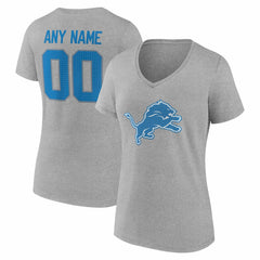 Detroit Lions Women's Team Authentic Personalized Name & Number V-Neck T-Shirt Gray