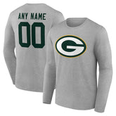 Green Bay Packers Team Authentic Personalized Name & Number Long Sleeve T-Shirt Gray