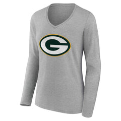 Green Bay Packers Women's Team Authentic Personalized Name & Number Long Sleeve V-Neck T-Shirt Gray