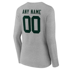 Green Bay Packers Women's Team Authentic Personalized Name & Number Long Sleeve V-Neck T-Shirt Gray