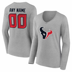 Houston Texans Women's Team Authentic Personalized Name & Number Long Sleeve V-Neck T-Shirt Gray