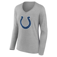 Indianapolis Colts Women's Team Authentic Personalized Name & Number Long Sleeve V-Neck T-Shirt Gray