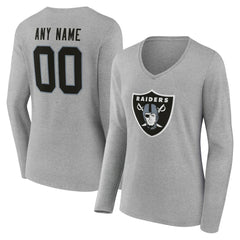 Las Vegas Raiders Women's Team Authentic Personalized Name & Number Long Sleeve V-Neck T-Shirt Gray