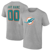 Miami Dolphins Team Authentic Personalized Name & Number T-Shirt Gray