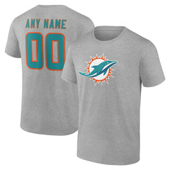 Miami Dolphins Team Authentic Personalized Name & Number T-Shirt Gray