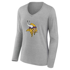 Minnesota Vikings Women's Team Authentic Personalized Name & Number Long Sleeve V-Neck T-Shirt Gray