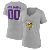 Minnesota Vikings Women's Team Authentic Personalized Name & Number V-Neck T-Shirt Gray