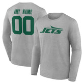 New York Jets Team Authentic Personalized Name & Number Long Sleeve T-Shirt Gray