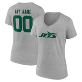 New York Jets Women's Team Authentic Personalized Name & Number V-Neck T-Shirt Gray