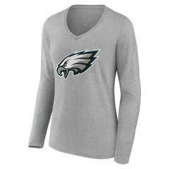 Philadelphia Eagles Women's Team Authentic Personalized Name & Number Long Sleeve V-Neck T-Shirt Gray