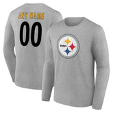 Pittsburgh Steelers Team Authentic Personalized Name & Number Long Sleeve T-Shirt Gray
