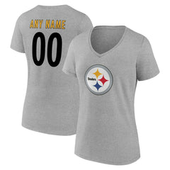 Pittsburgh Steelers Women's Team Authentic Personalized Name & Number V-Neck T-Shirt Gray