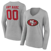San Francisco 49ers Women's Team Authentic Personalized Name & Number Long Sleeve V-Neck T-Shirt Gray