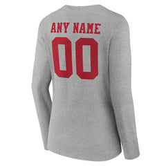 San Francisco 49ers Women's Team Authentic Personalized Name & Number Long Sleeve V-Neck T-Shirt Gray