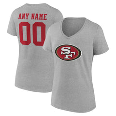 San Francisco 49ers Women's Team Authentic Personalized Name & Number V-Neck T-Shirt Gray