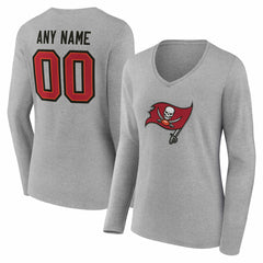 Tampa Bay Buccaneers Women's Team Authentic Personalized Name & Number Long Sleeve V-Neck T-Shirt Gray