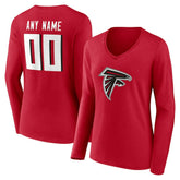 Atlanta Falcons Women's Team Authentic Personalized Name & Number Long Sleeve V-Neck T-Shirt Red