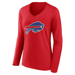 Buffalo Bills Women's Team Authentic Personalized Name & Number Long Sleeve V-Neck T-Shirt Red