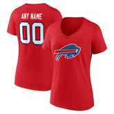 Buffalo Bills Women's Team Authentic Personalized Name & Number V-Neck T-Shirt Red