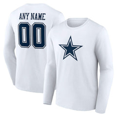 Dallas Cowboys Team Authentic Personalized Name & Number Long Sleeve T-Shirt White