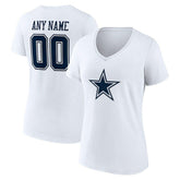 Dallas Cowboys Women's Team Authentic Personalized Name & Number V-Neck T-Shirt White