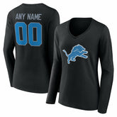 Detroit Lions Women's Team Authentic Personalized Name & Number Long Sleeve V-Neck T-Shirt Black