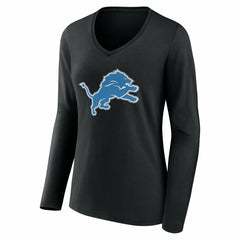 Detroit Lions Women's Team Authentic Personalized Name & Number Long Sleeve V-Neck T-Shirt Black