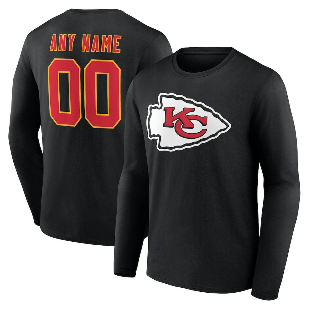 Kansas City Chiefs Team Authentic Personalized Name & Number Long Sleeve T-Shirt Black