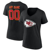 Kansas City Chiefs Women's Team Authentic Personalized Name & Number V-Neck T-Shirt Black
