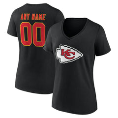 Kansas City Chiefs Women's Team Authentic Personalized Name & Number V-Neck T-Shirt Black