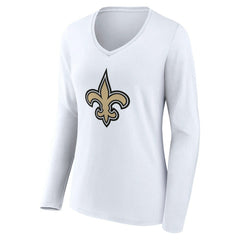 New Orleans Saints Women's Team Authentic Personalized Name & Number Long Sleeve V-Neck T-Shirt White