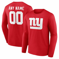 New York Giants Team Authentic Personalized Name & Number Long Sleeve T-Shirt Red