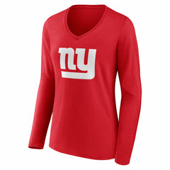 New York Giants Women's Team Authentic Personalized Name & Number Long Sleeve V-Neck T-Shirt Red