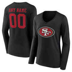 San Francisco 49ers Women's Team Authentic Personalized Name & Number Long Sleeve V-Neck T-Shirt Black