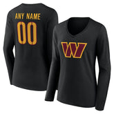 Washington Commanders Women's Team Authentic Personalized Name & Number Long Sleeve V-Neck T-Shirt Black