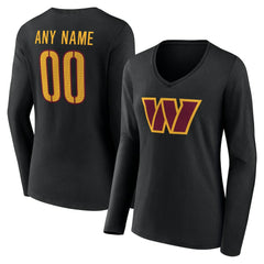 Washington Commanders Women's Team Authentic Personalized Name & Number Long Sleeve V-Neck T-Shirt Black