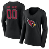 Arizona Cardinals Women's Team Authentic Personalized Name & Number Long Sleeve V-Neck T-Shirt Black