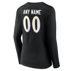 Baltimore Ravens Women's Team Authentic Personalized Name & Number Long Sleeve V-Neck T-Shirt Black