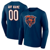 Chicago Bears Team Authentic Personalized Name & Number Long Sleeve T-Shirt Navy